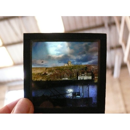 162 - BOX OF 99 GLASS SLIDES. 1950S OR 60S. WHITBY? AND GERMANY?