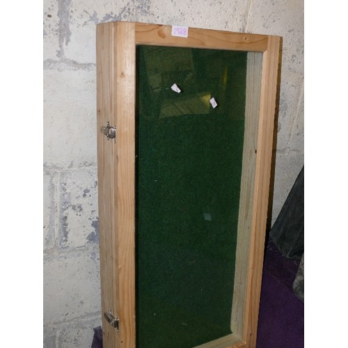 192B - A LARGE PINE DISPLAY CASE WITH GLASS TOP 86CM X 42CM