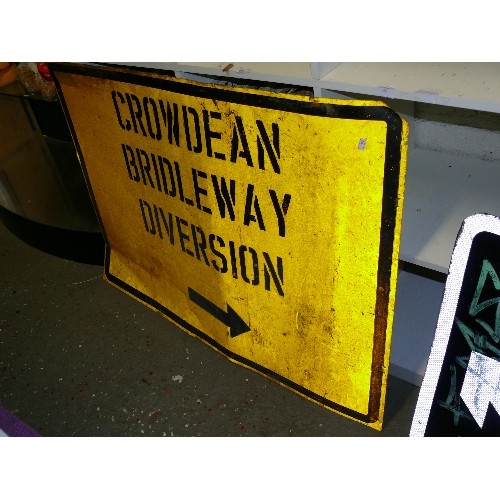 52 - 2 LARGE VINTAGE ROAD SIGNS 'TOWN HALL' AND 'DIVERSION'