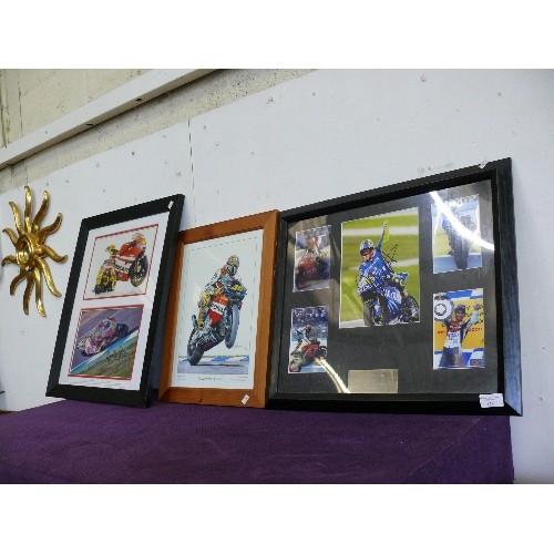 123 - 3 FRAMED AND GLAZED SIGNED PICTURES OF MOTORBIKES, VALENTINO ROSSI