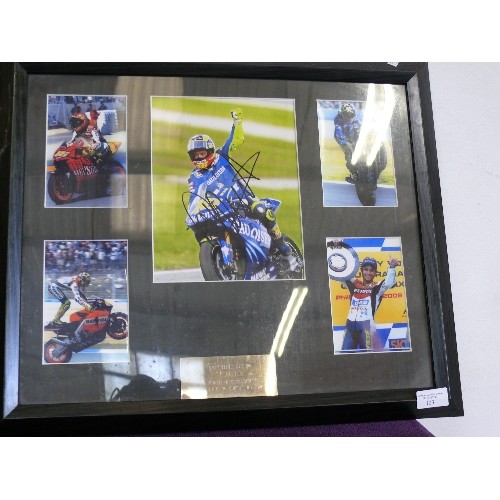 123 - 3 FRAMED AND GLAZED SIGNED PICTURES OF MOTORBIKES, VALENTINO ROSSI