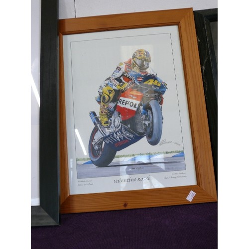 123 - 3 FRAMED AND GLAZED SIGNED PICTURES OF MOTORBIKES, VALENTINO ROSSI