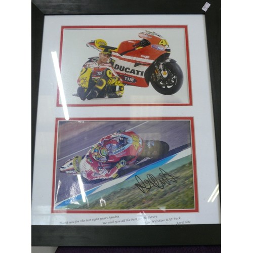 123 - 3 FRAMED AND GLAZED SIGNED PICTURES OF MOTORBIKES, VALENTINO ROSSI