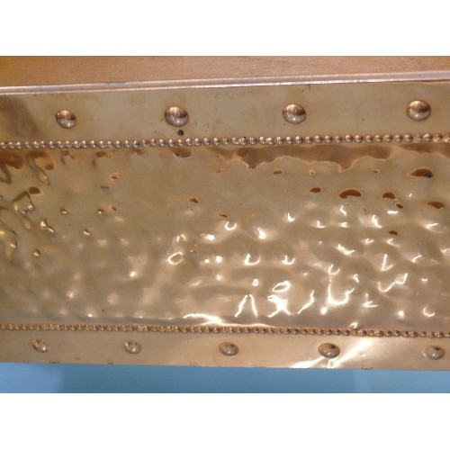 291 - A VERY NICE WOOD AND COPPER MAGAZINE RACK