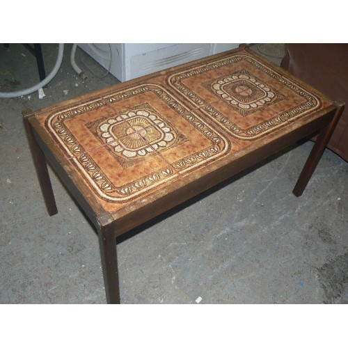 383 - MID CENTURY TEAK, DANISH TILED COFFEE TABLE