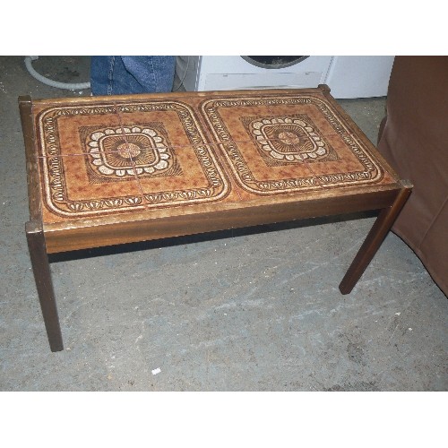 383 - MID CENTURY TEAK, DANISH TILED COFFEE TABLE