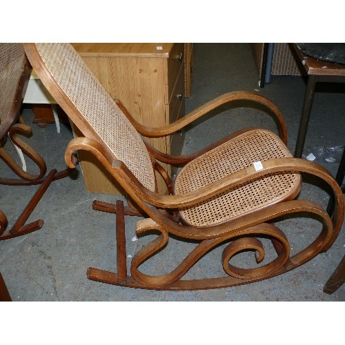 388 - 'THONET' INSPIRED BENT WOOD ROCKING CHAIR WITH RATTAN SEAT AND BACK, VINTAGE