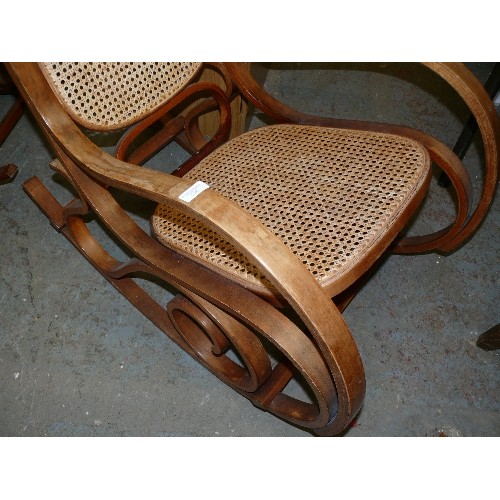 388 - 'THONET' INSPIRED BENT WOOD ROCKING CHAIR WITH RATTAN SEAT AND BACK, VINTAGE