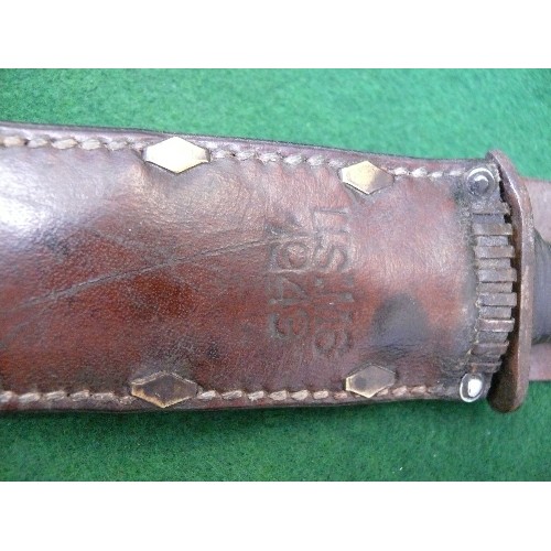 20 - AMERICAN FIGHTING KNIFE IN LEATHER SCABBARD