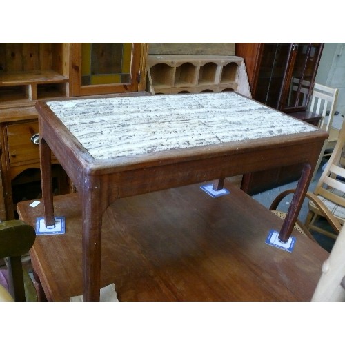 399 - MID CENTURY TEAK AND STONE TOPPED COFFEE TABLE