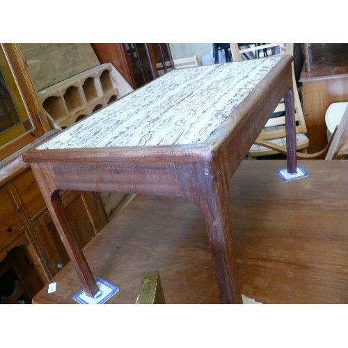 399 - MID CENTURY TEAK AND STONE TOPPED COFFEE TABLE