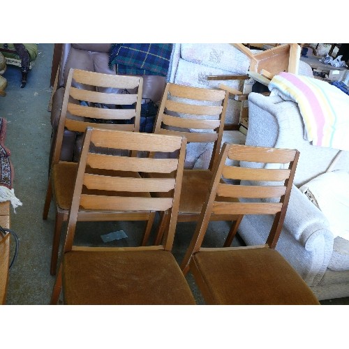 412 - SET OF 6 TEAK DANISH LADDERBACK CHAIRS WITH UPHOLSTERED SEATS