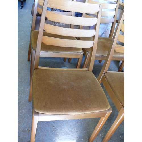 412 - SET OF 6 TEAK DANISH LADDERBACK CHAIRS WITH UPHOLSTERED SEATS