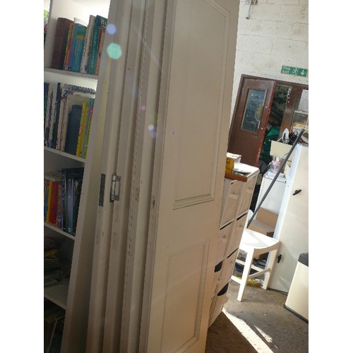 425 - BI-FOLD SLIDING DOORS, VERY HEAVY, POSSIBLY FIRE DOORS WITH HARDWARE