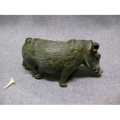 9 - SMALL GREEN STONE CARVED  WILD BOAR