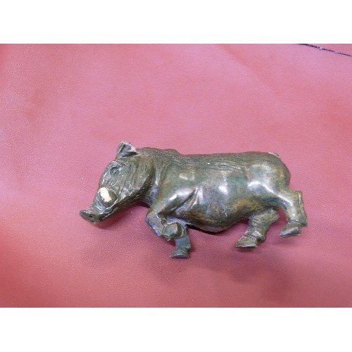 9 - SMALL GREEN STONE CARVED  WILD BOAR