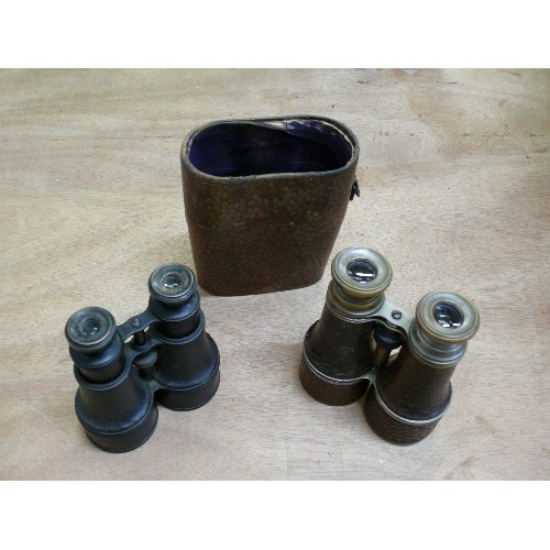 146 - SNAKESKIN BINOCULARS WITH SNAKESKIN CASE PLUS A FURTHER PAIR OF VINTAGE BINOCULARS