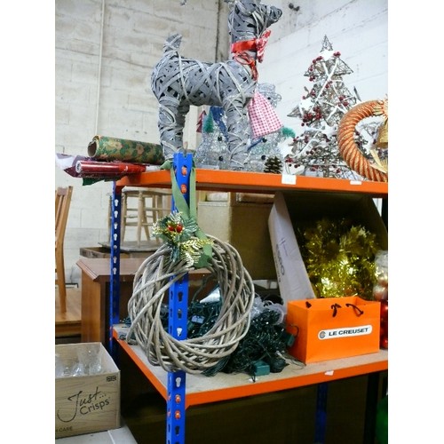 193A - LARGE QUANTITY OF CHRISTMAS WARE- LIGHTS, WREATHS, REINDEER, WICKER STAR, WICKER CHRISTMAS TREE AND ... 