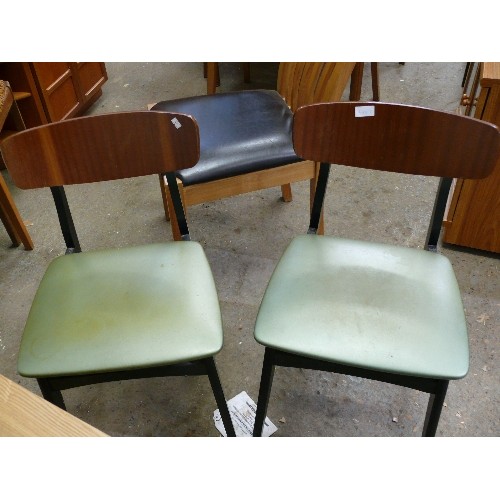 462 - PAIR OF RETRO DINING CHAIRS WITH GREEN PADDED SEATS