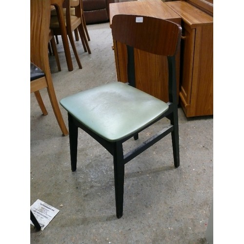 462 - PAIR OF RETRO DINING CHAIRS WITH GREEN PADDED SEATS