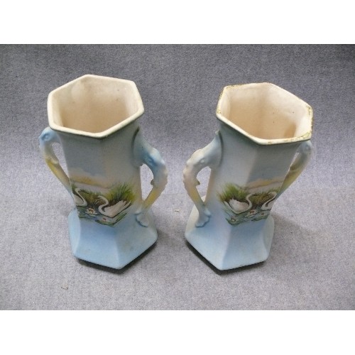 82 - A PAIR OF AUSTRIAN CHINA SWAN VASES