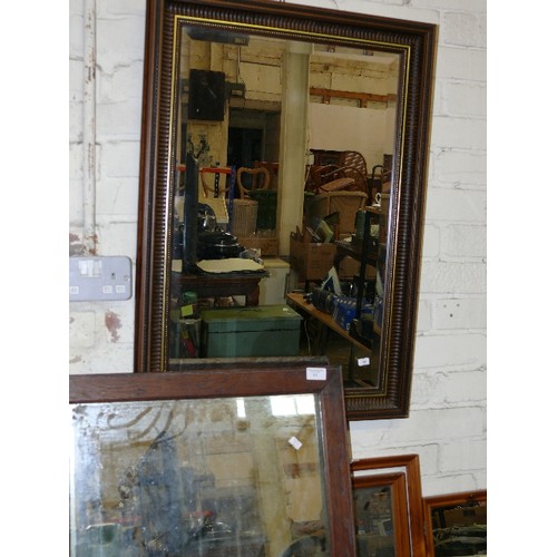 191 - 2 WOODEN FRAMED WALL MIRRORS PLUS A TRIPLE DRESSING TABLE MIRROR