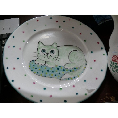 269 - A SADLER CAT TEAPOT PLUS A HANDPAINTED CAT PLATE