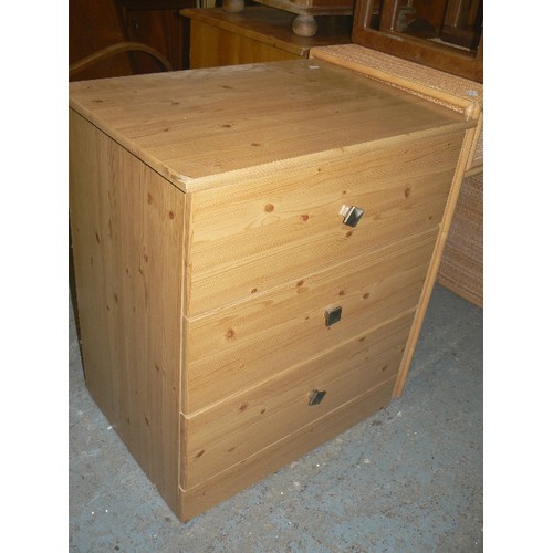 367 - CHEST OF THREE DRAWERS, PINE VENEER