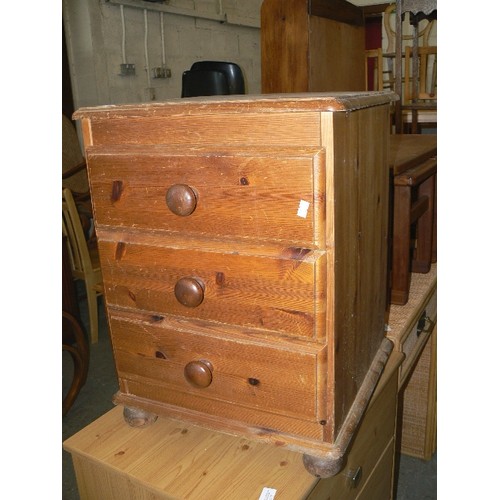 368 - PINE BEDSIDE TABLE WITH THREE DRAWERS