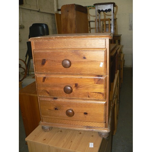 368 - PINE BEDSIDE TABLE WITH THREE DRAWERS