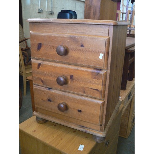 368 - PINE BEDSIDE TABLE WITH THREE DRAWERS