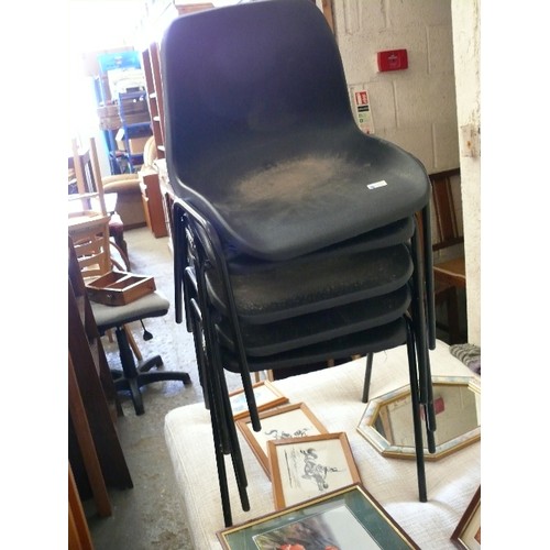 402 - FIVE BLACK STACKABLE PLASTIC MOULDED CHAIRS