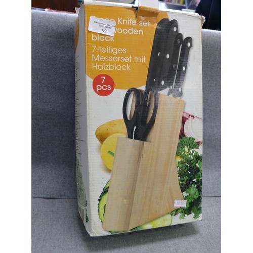 93 - 7 PIECE  KNIFE SET WITH WOODEN LOCK, BOXED AND NEW