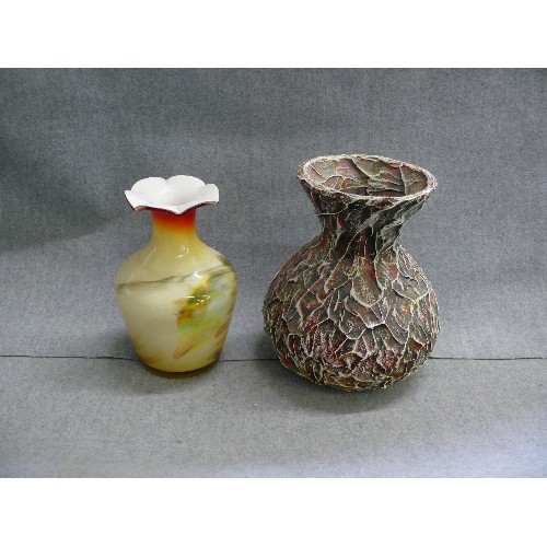 86 - MARBLED GLASS VASE  AND A STUDIO POTTERY VASE