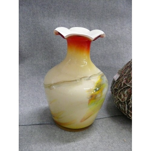 86 - MARBLED GLASS VASE  AND A STUDIO POTTERY VASE