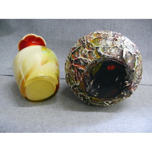 86 - MARBLED GLASS VASE  AND A STUDIO POTTERY VASE