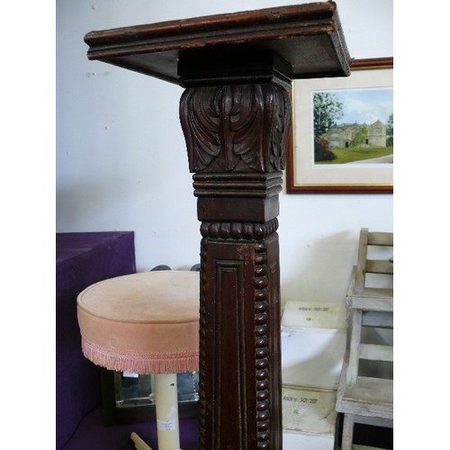 104 - ANTIQUE HIGHLY CARVED WOOD  TORCHIERE