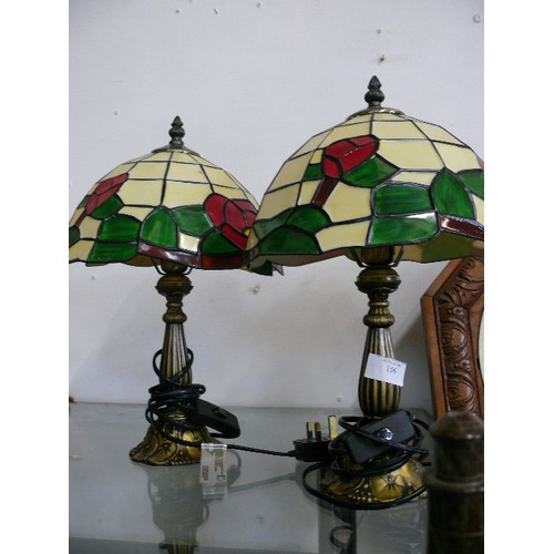 156 - A PAIR OF DECORATIVE TABLE LAMPS WITH TIFFANY STYLE SHADES