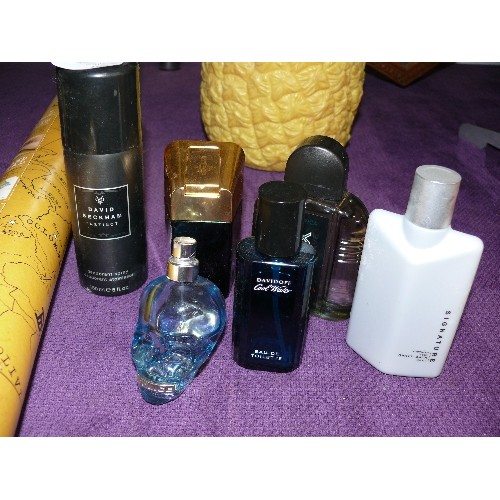 160 - A NICE SELECTION OF MENS AFTERSHAVE AND TOILETRIES TO INCLUDE PACO RABANNE, DAVIDOFF, POLICE ETC