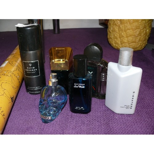 160 - A NICE SELECTION OF MENS AFTERSHAVE AND TOILETRIES TO INCLUDE PACO RABANNE, DAVIDOFF, POLICE ETC