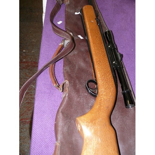 77 - BSA .22 BREAK BARREL AIR RIFLE WITH SCOPE IN BROWN LEATHER CASE