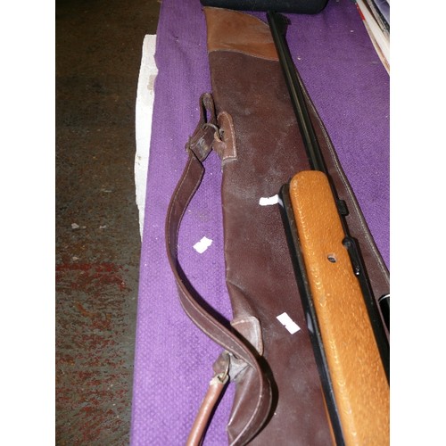 77 - BSA .22 BREAK BARREL AIR RIFLE WITH SCOPE IN BROWN LEATHER CASE