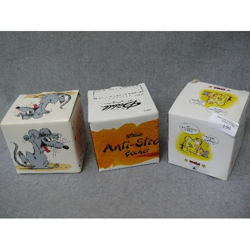 150 - 3 BOXED WEST GERMAN MUGS WITH CARTOON CATS AND MICE