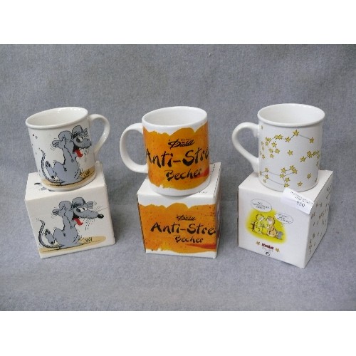 150 - 3 BOXED WEST GERMAN MUGS WITH CARTOON CATS AND MICE