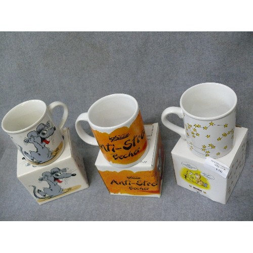 150 - 3 BOXED WEST GERMAN MUGS WITH CARTOON CATS AND MICE