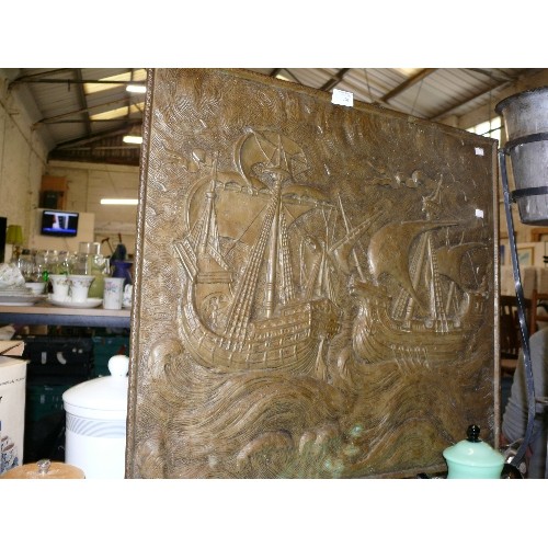 270 - A LARGE BRASS FIRE SCREEN WITH SHIP DESIGN