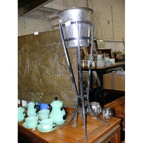 269 - A CHROME BUCKET ON BLACK CAST IRON STAND