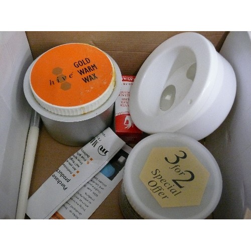 153 - A BOX OF WARM WAX, BRUSHES ETC