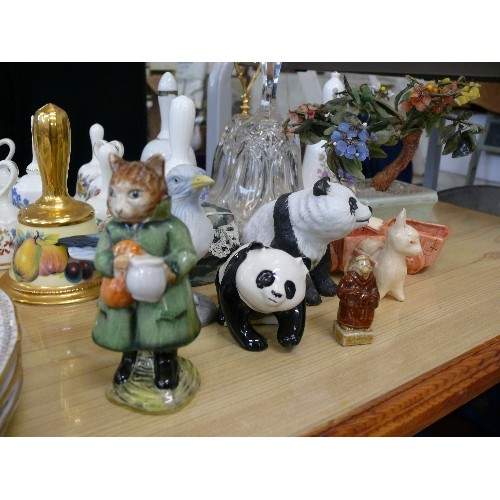 327 - A LARGE COLLECTION OF VARIOUS CHINA AND GLASSWARE TO INCLUDE A BESWICK PANDA, BEATRIX POTTER'S 