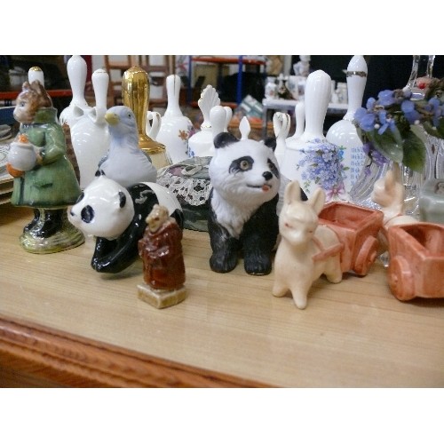 327 - A LARGE COLLECTION OF VARIOUS CHINA AND GLASSWARE TO INCLUDE A BESWICK PANDA, BEATRIX POTTER'S 